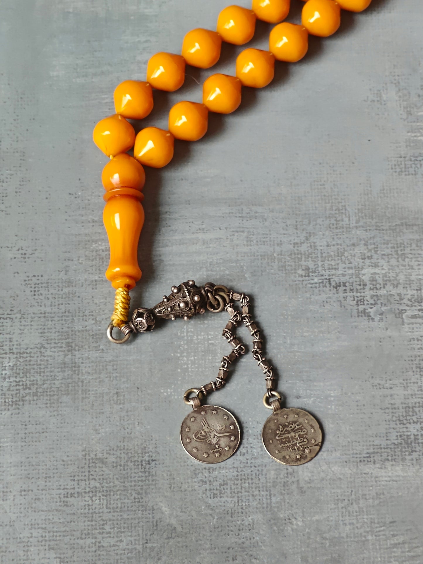 Antique Yellow Syrian Bakelite Rosary 39 Beads