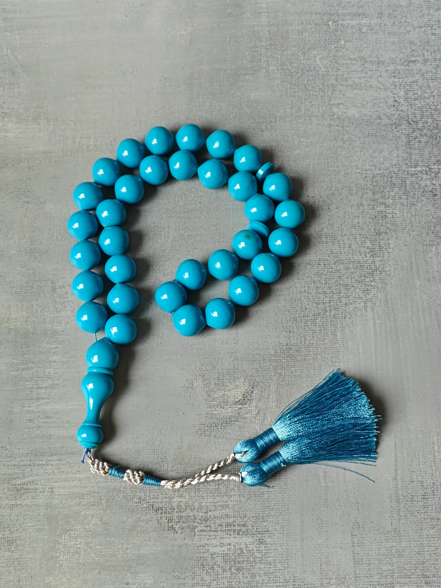 Rare Blue American Antique Bakelite Tasbih 33 Beads