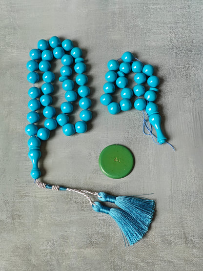 Rare Blue American Antique Bakelite Tasbih 33 Beads