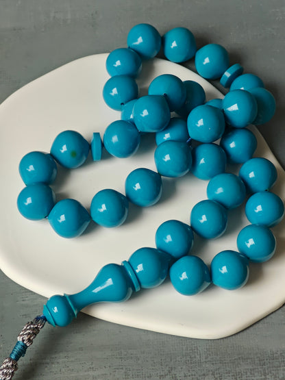 Rare Blue American Antique Bakelite Tasbih 33 Beads