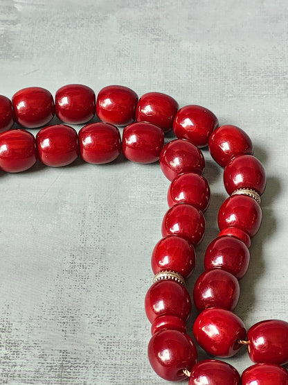 Maroon Barrel Shaped Bakelite Rosary from Syria 33 Beads