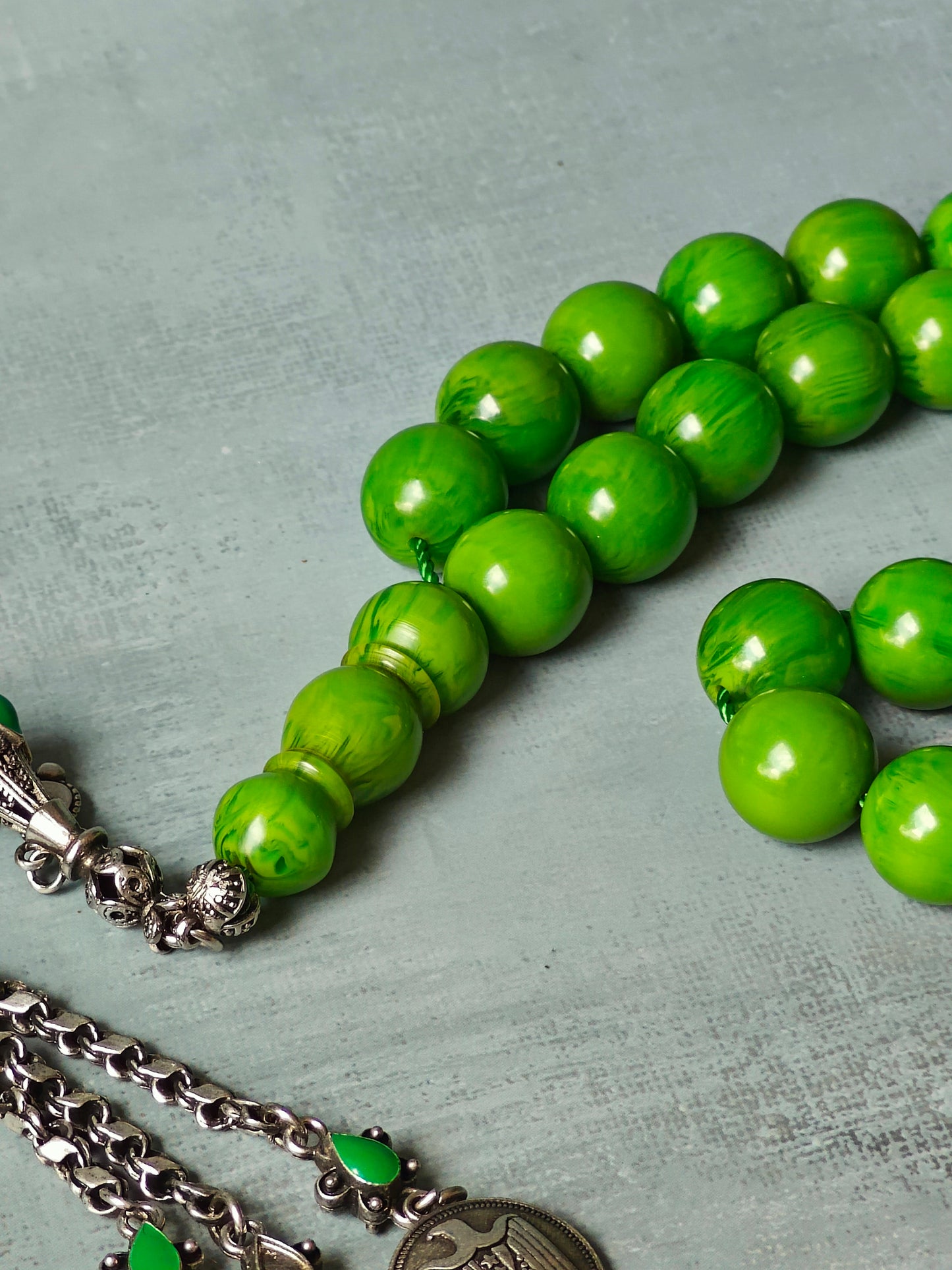 Green American Bakelite Rosary 33 Beads