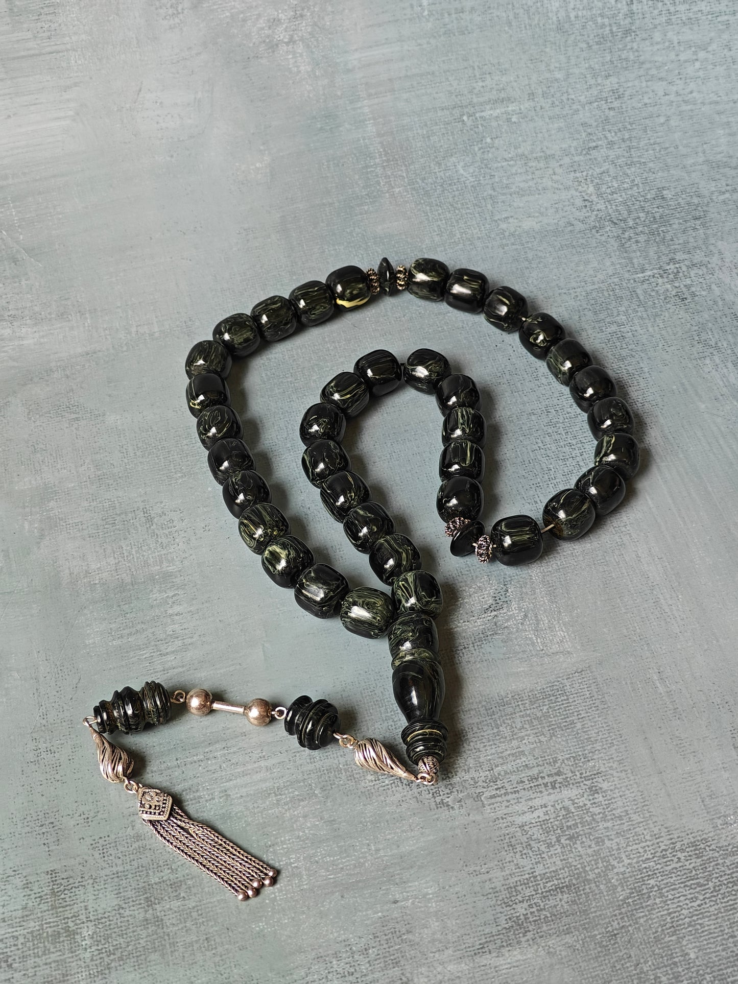 Unique Black American Bakelite Rosary 37 Beads