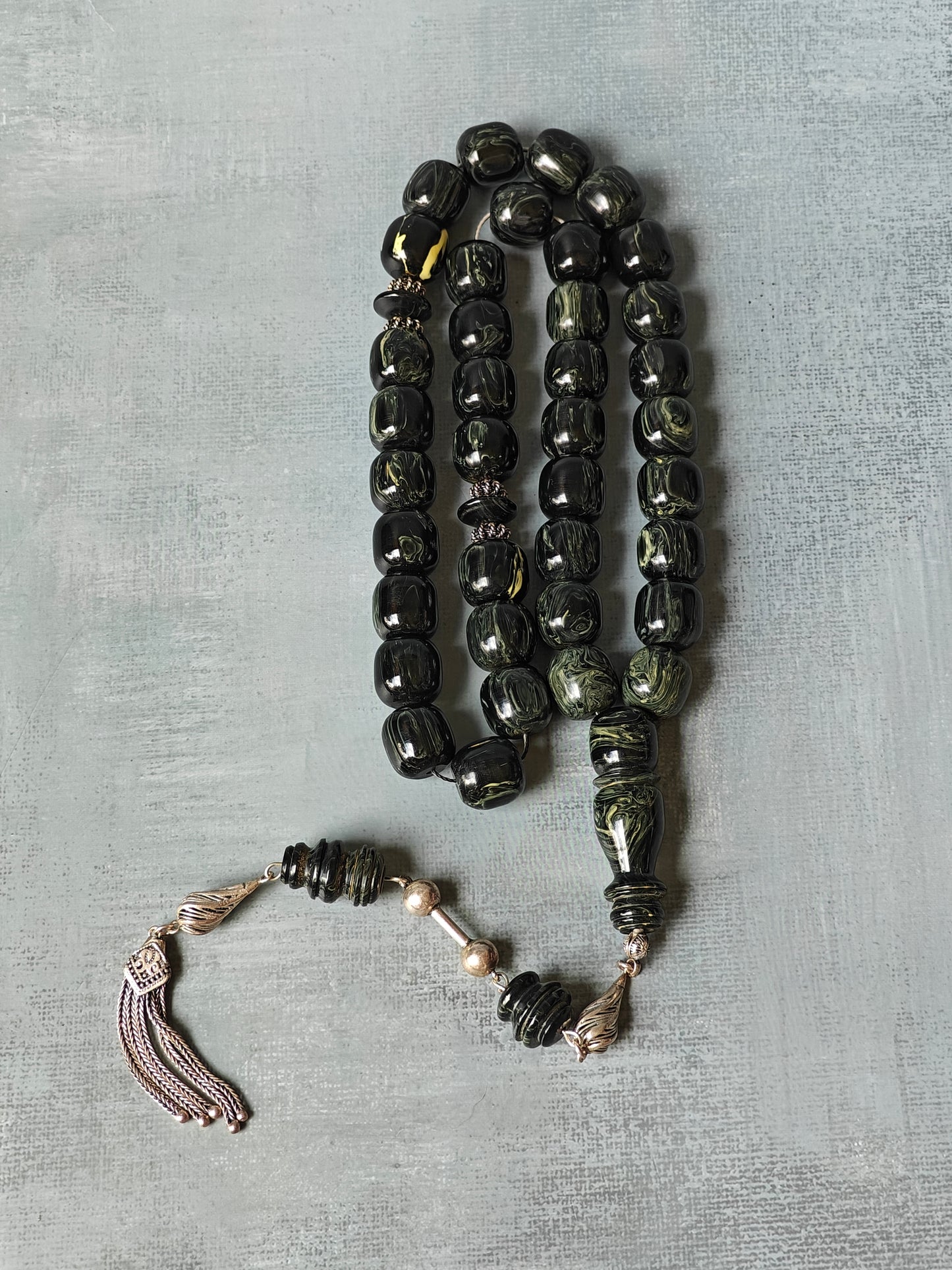 Unique Black American Bakelite Rosary 37 Beads