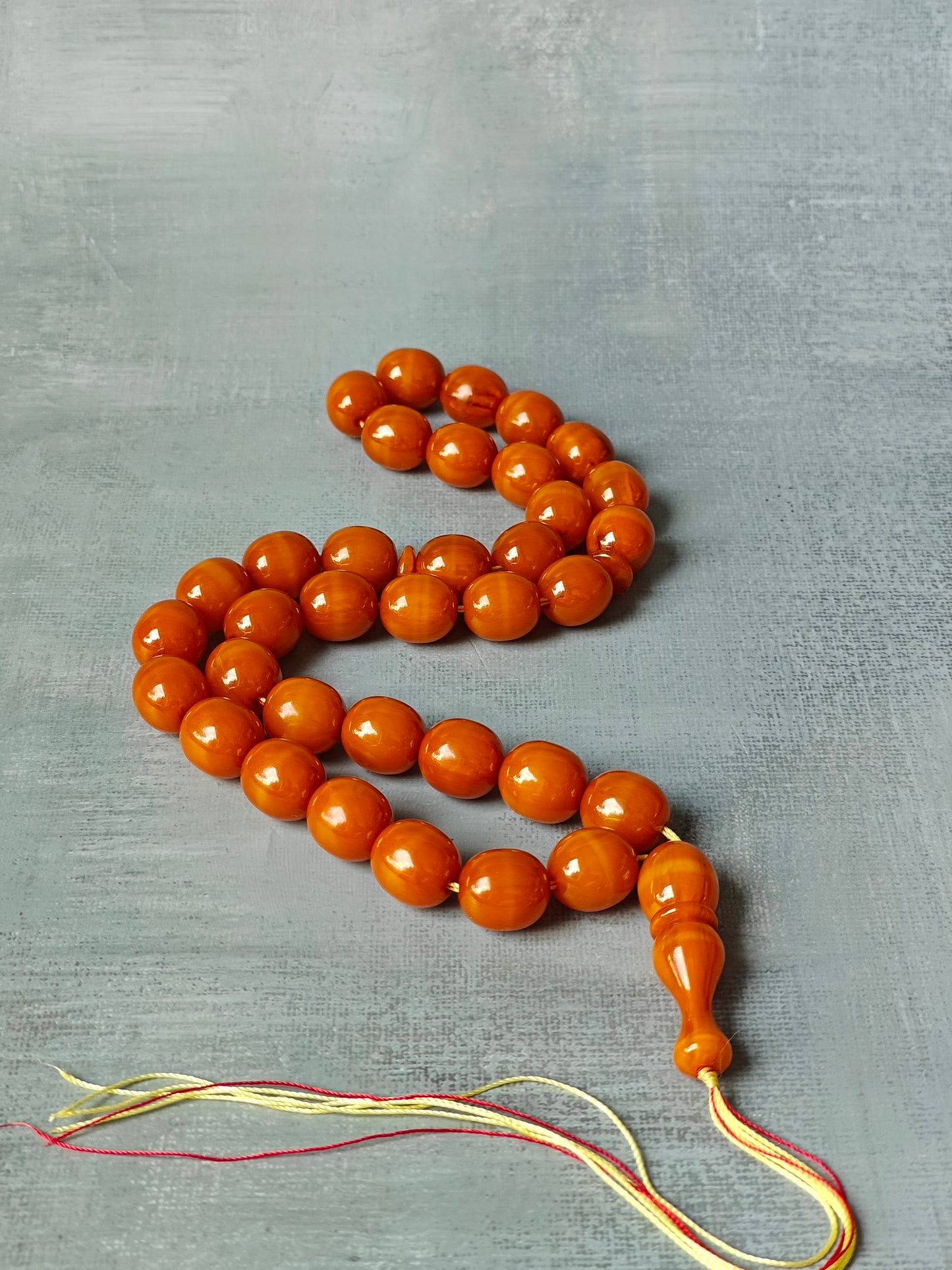 Newly Crafted Antique Yellow Olive Shaped Bakelite Rosary 35 Beads