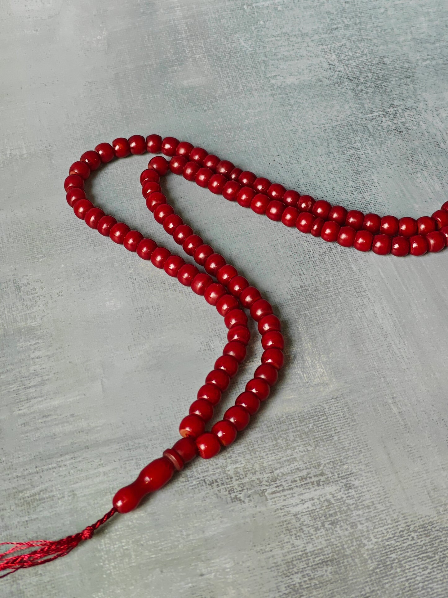 Antique Afghani Bakelite Maroon Rosary 99 Beads Irregular