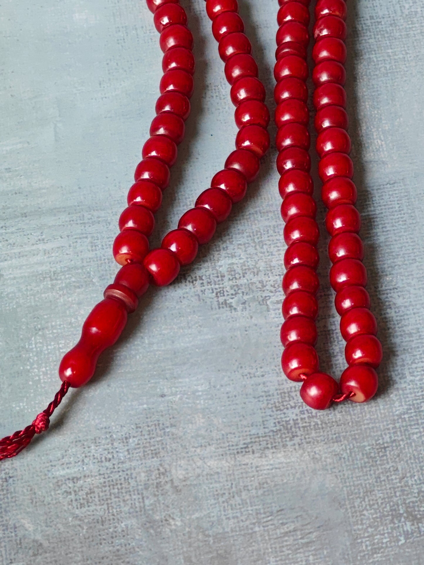 Antique Afghani Bakelite Maroon Rosary 99 Beads Irregular