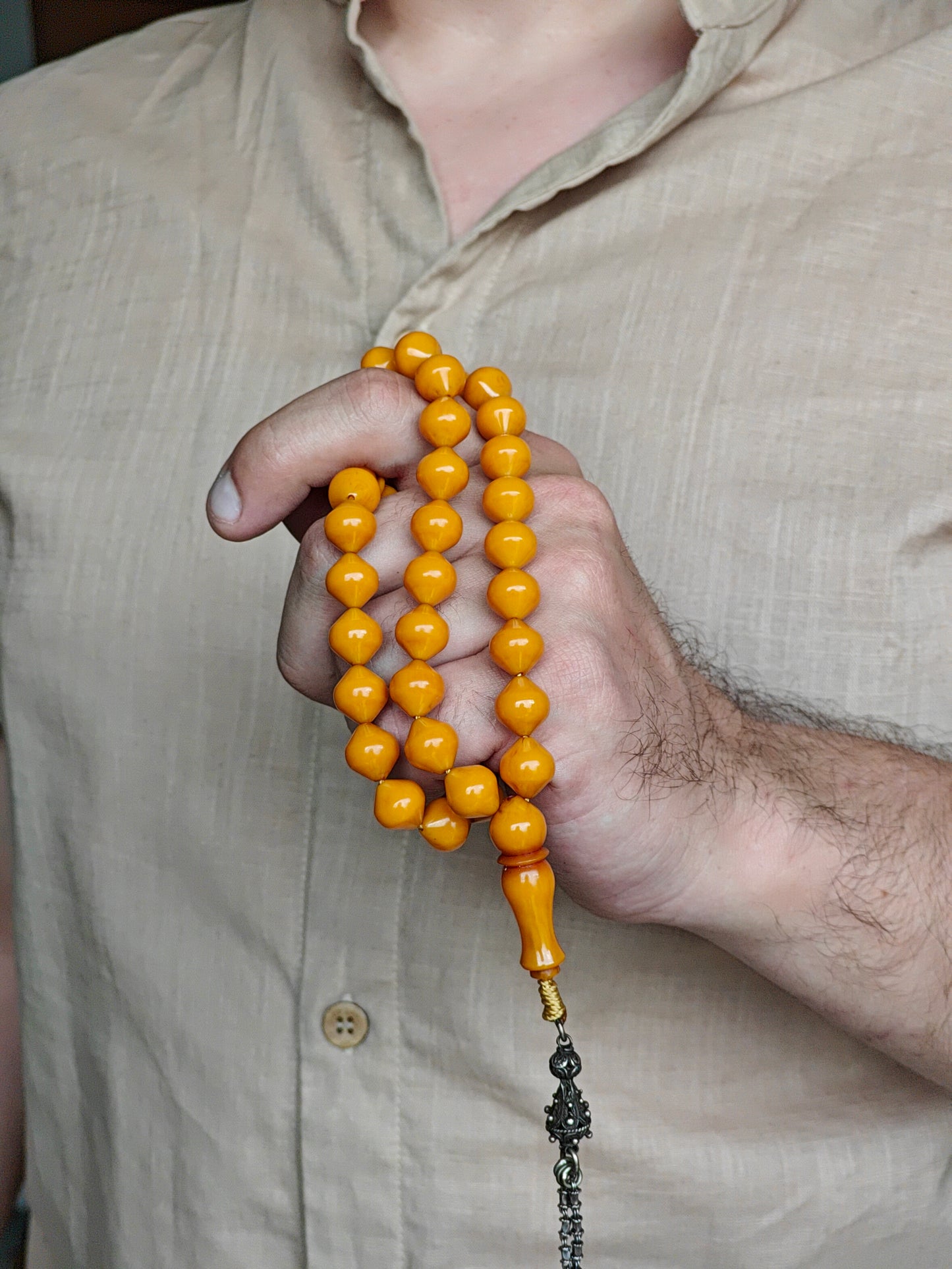 Antique Yellow Syrian Bakelite Rosary 39 Beads