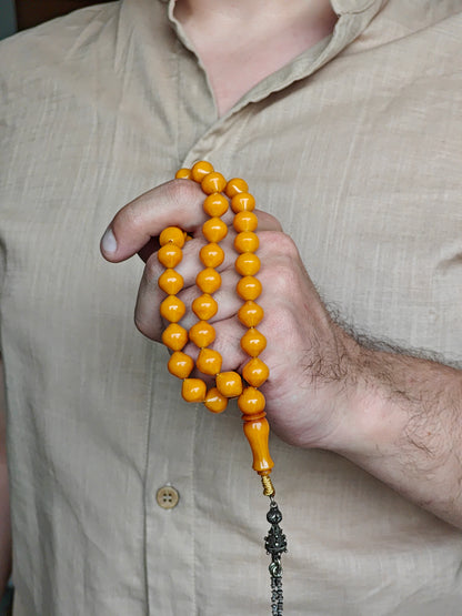 Antique Yellow Syrian Bakelite Rosary 39 Beads