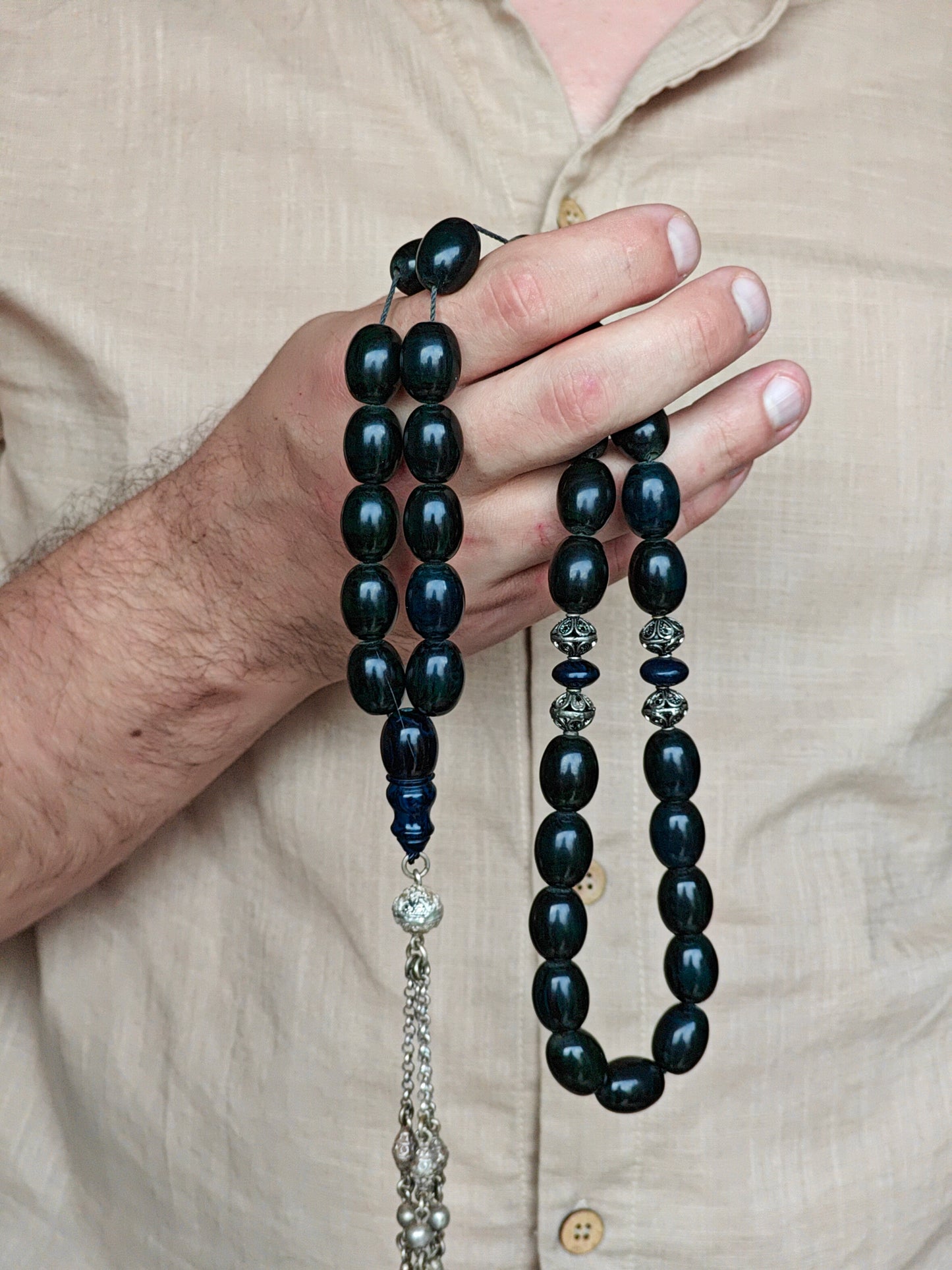 Dark Blue Batman Bakelite Rosary 33 beads