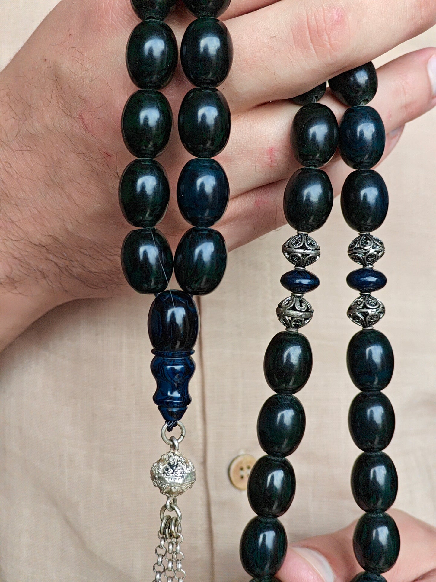 Dark Blue Batman Bakelite Rosary 33 beads