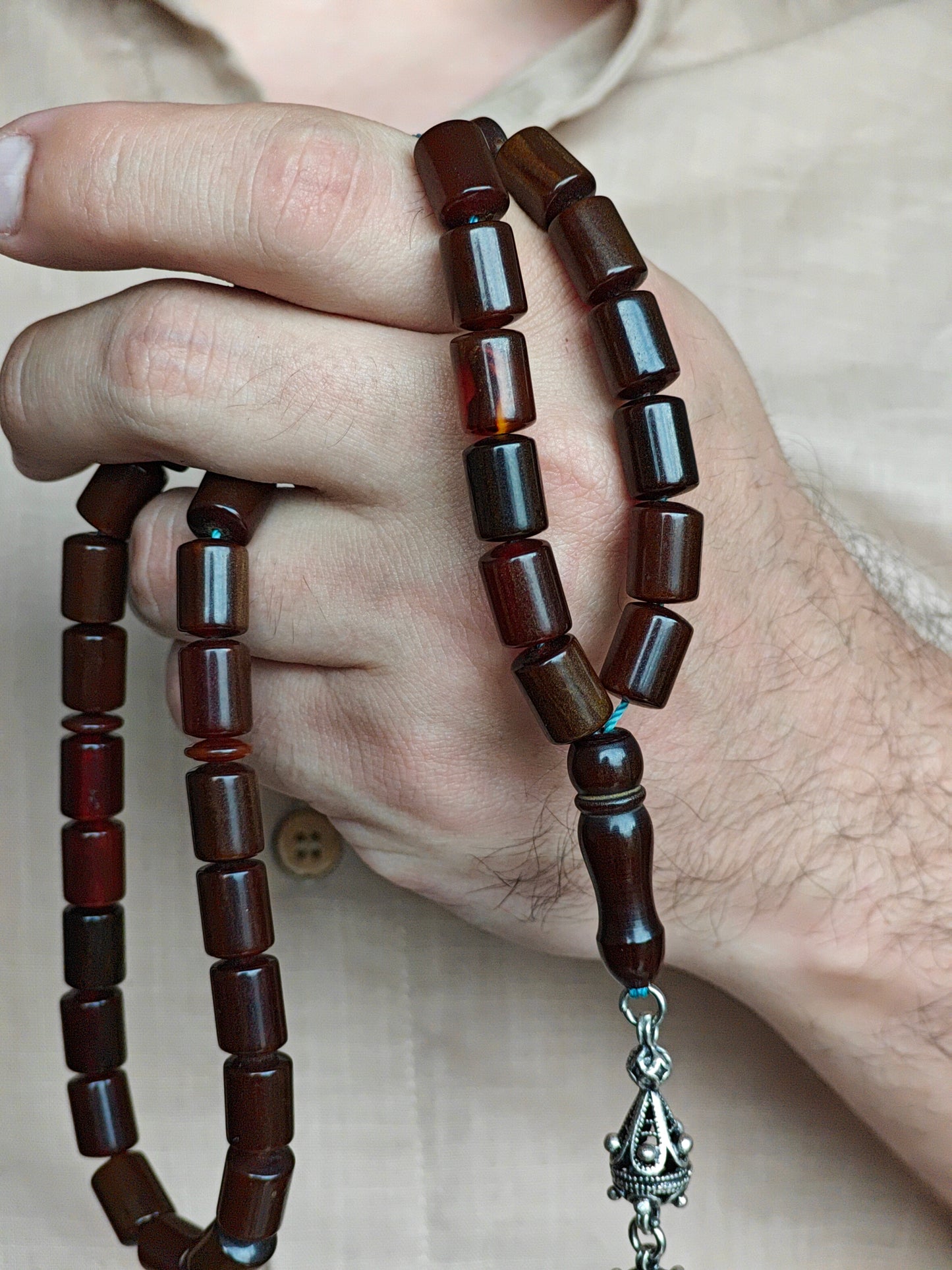 Newly Crafted Dark Brown Barrel Shaped Bakelite Rosary 39 Beads