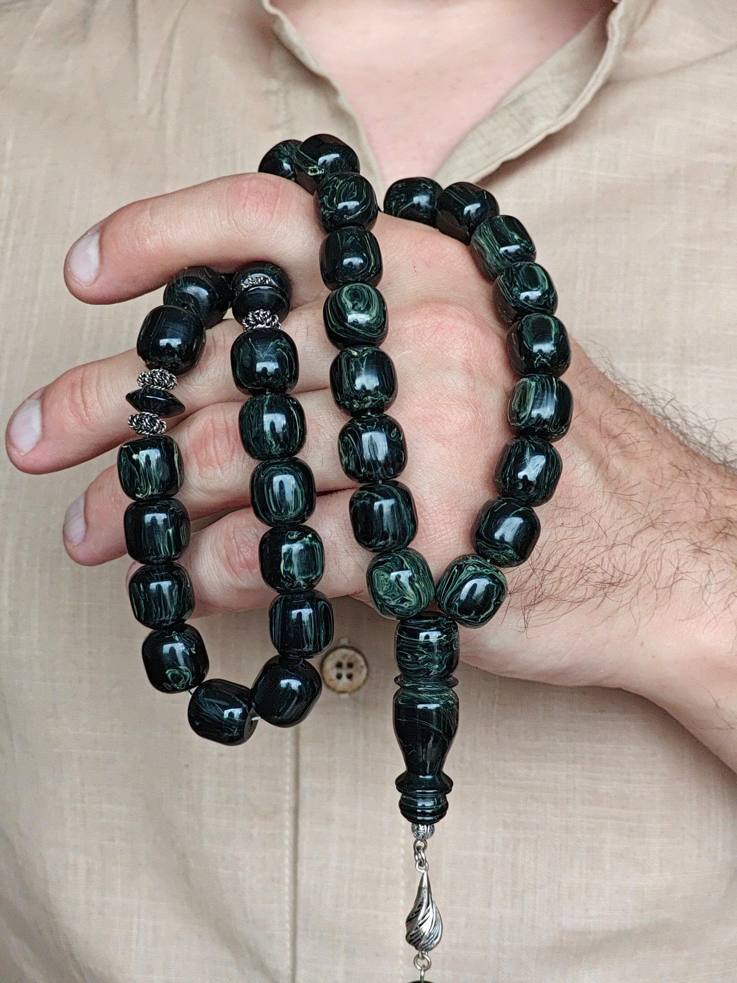 Unique Black American Bakelite Rosary 37 Beads