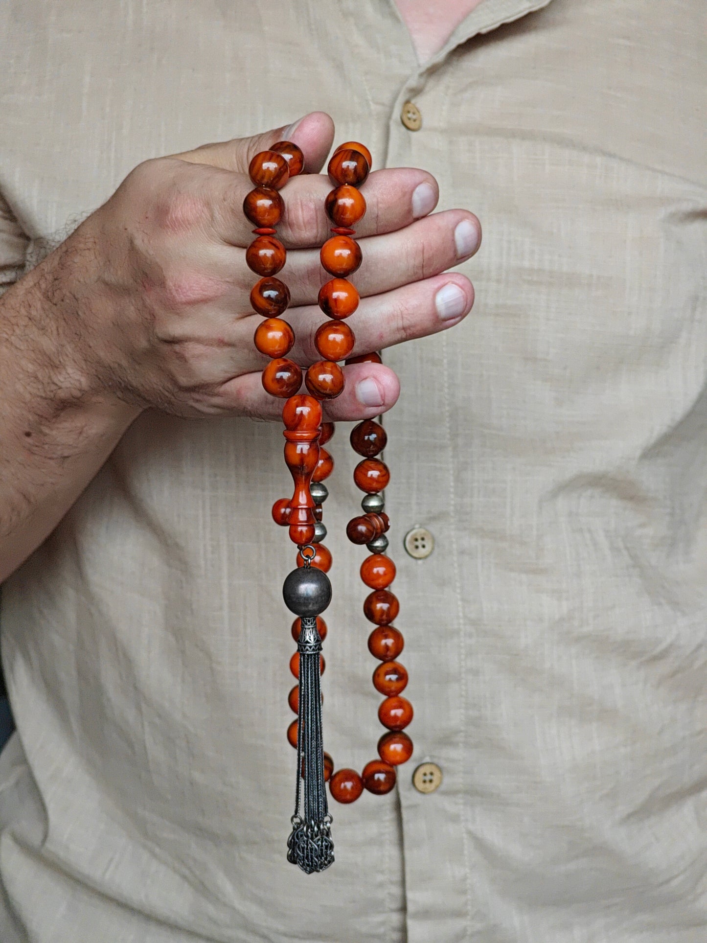 Antique Yellow Bakelite Rosary from Iraq 45 Beads