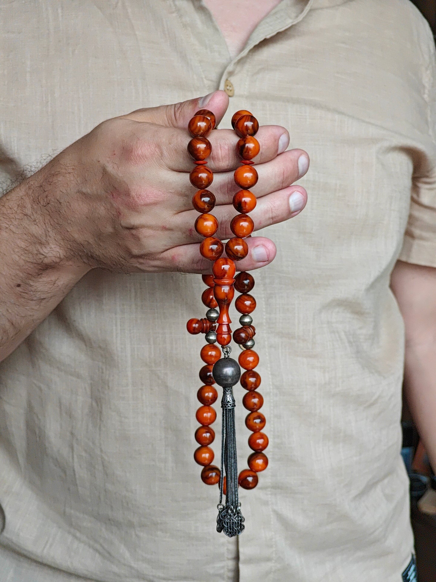 Antique Yellow Bakelite Rosary from Iraq 45 Beads