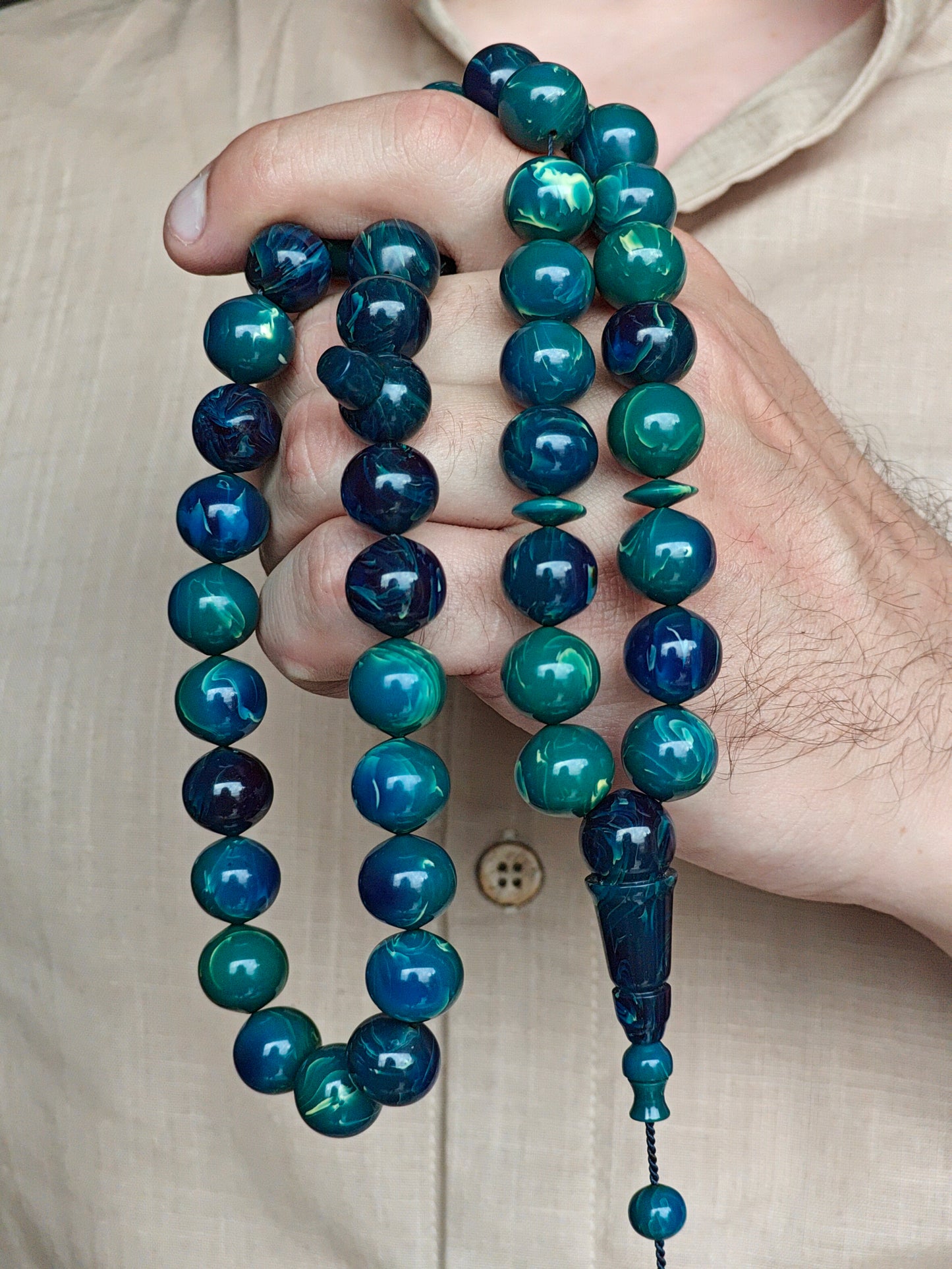 Unique Blue Moon German Bakelite Rosary 45 Beads