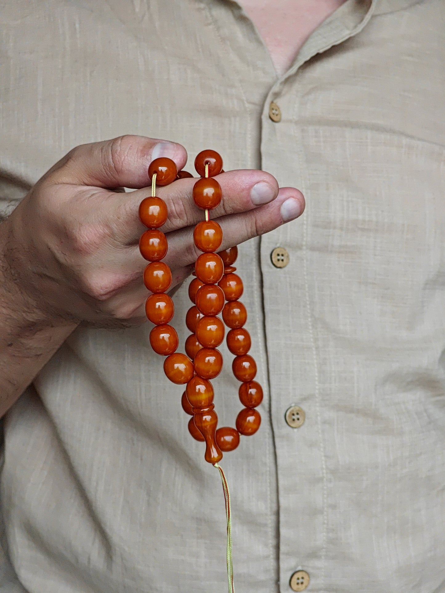 Newly Crafted Antique Yellow Olive Shaped Bakelite Rosary 35 Beads