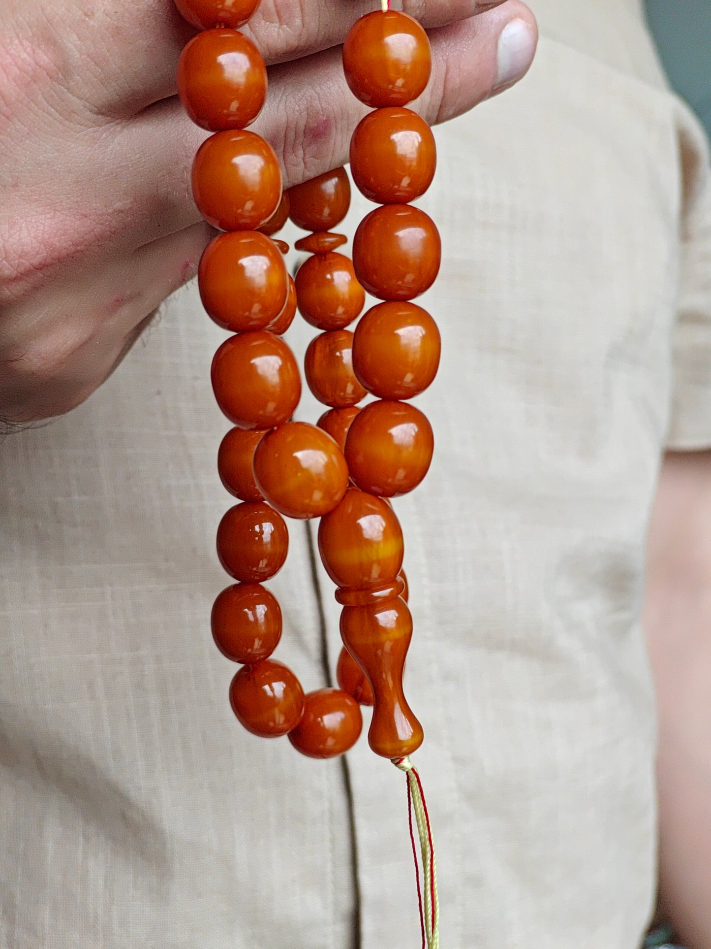 Newly Crafted Antique Yellow Olive Shaped Bakelite Rosary 35 Beads