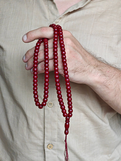 Antique Afghani Bakelite Maroon Rosary 99 Beads Irregular