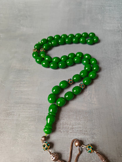 German Green Bakelite Tasbih Crafted in Lebanon 45 Beads