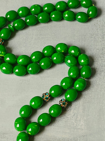 German Green Bakelite Tasbih Crafted in Lebanon 45 Beads