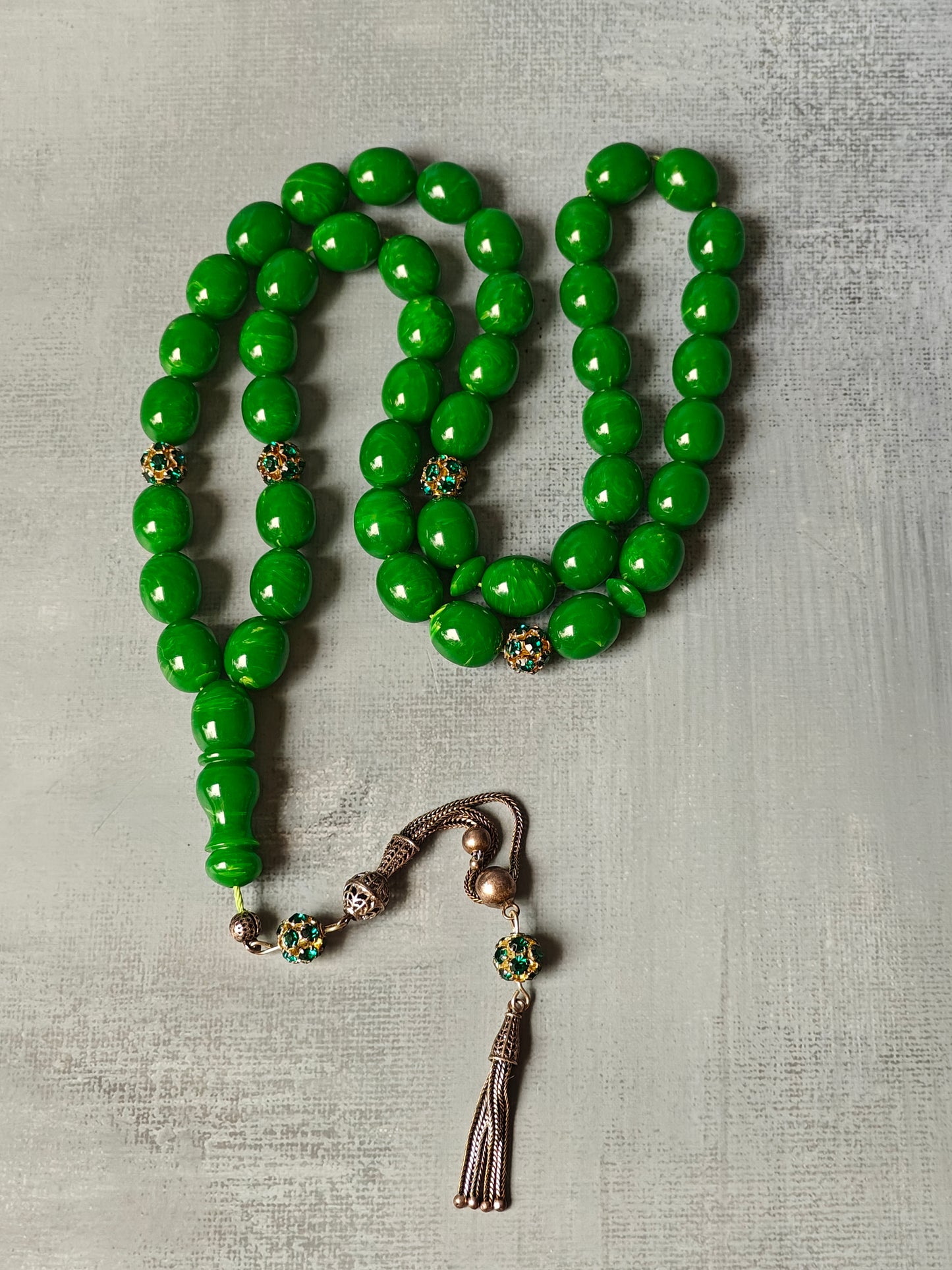 German Green Bakelite Tasbih Crafted in Lebanon 45 Beads