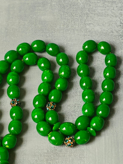 German Green Bakelite Tasbih Crafted in Lebanon 45 Beads