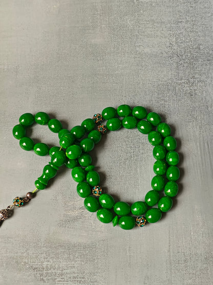 German Green Bakelite Tasbih Crafted in Lebanon 45 Beads