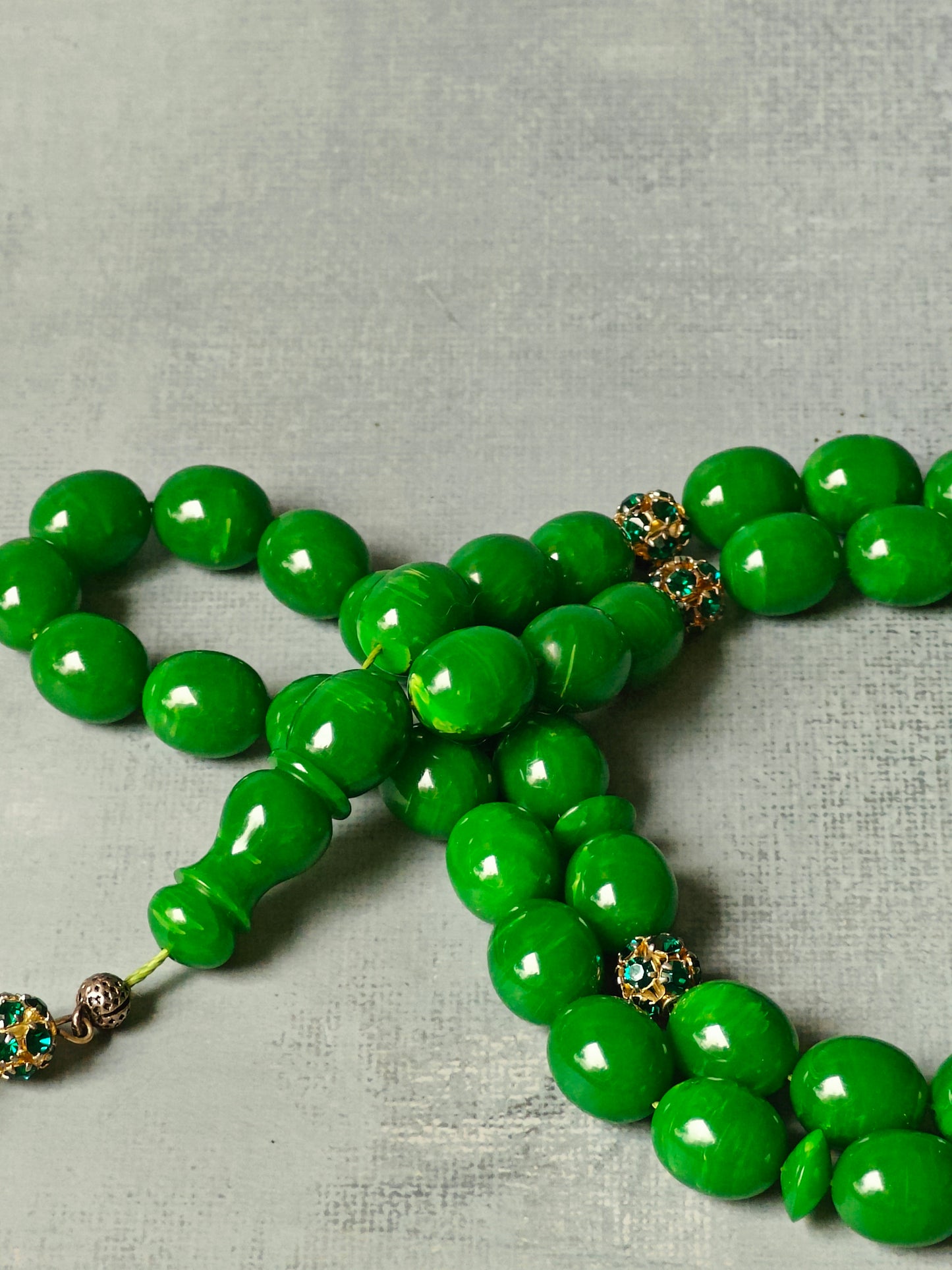 German Green Bakelite Tasbih Crafted in Lebanon 45 Beads