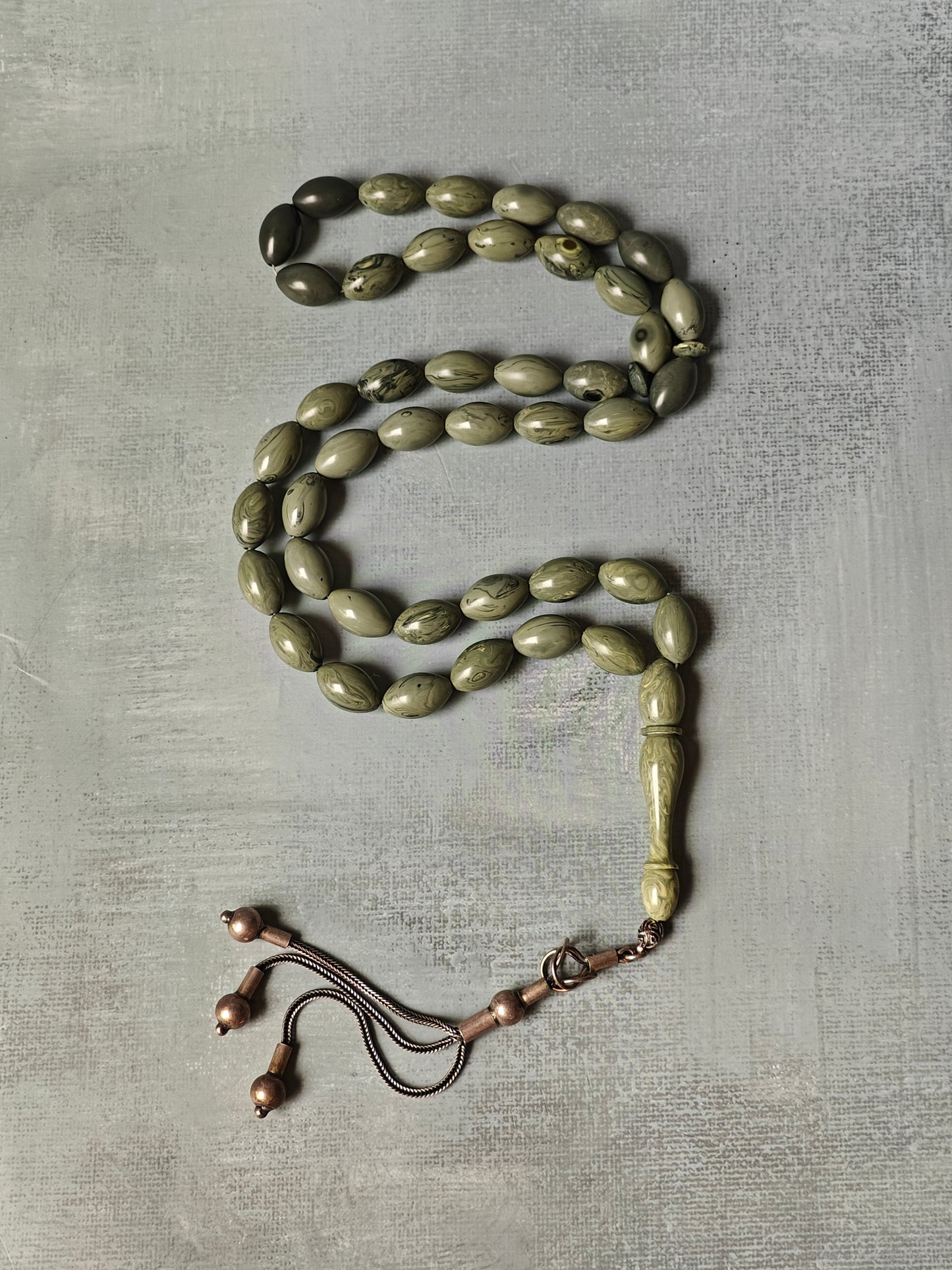 Grey Chernobyl Bakelite Rosary Crafted in Lebanon 43 Beads Olive Shaped