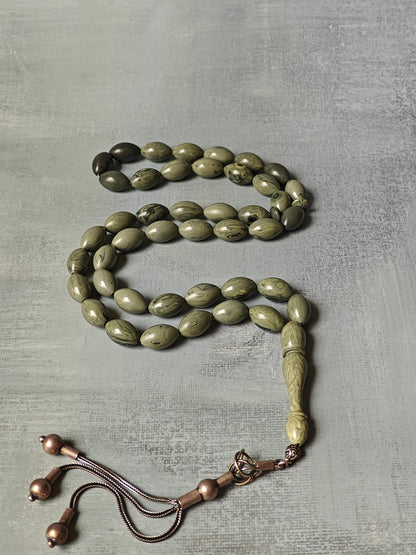 Grey Chernobyl Bakelite Rosary Crafted in Lebanon 43 Beads Olive Shaped