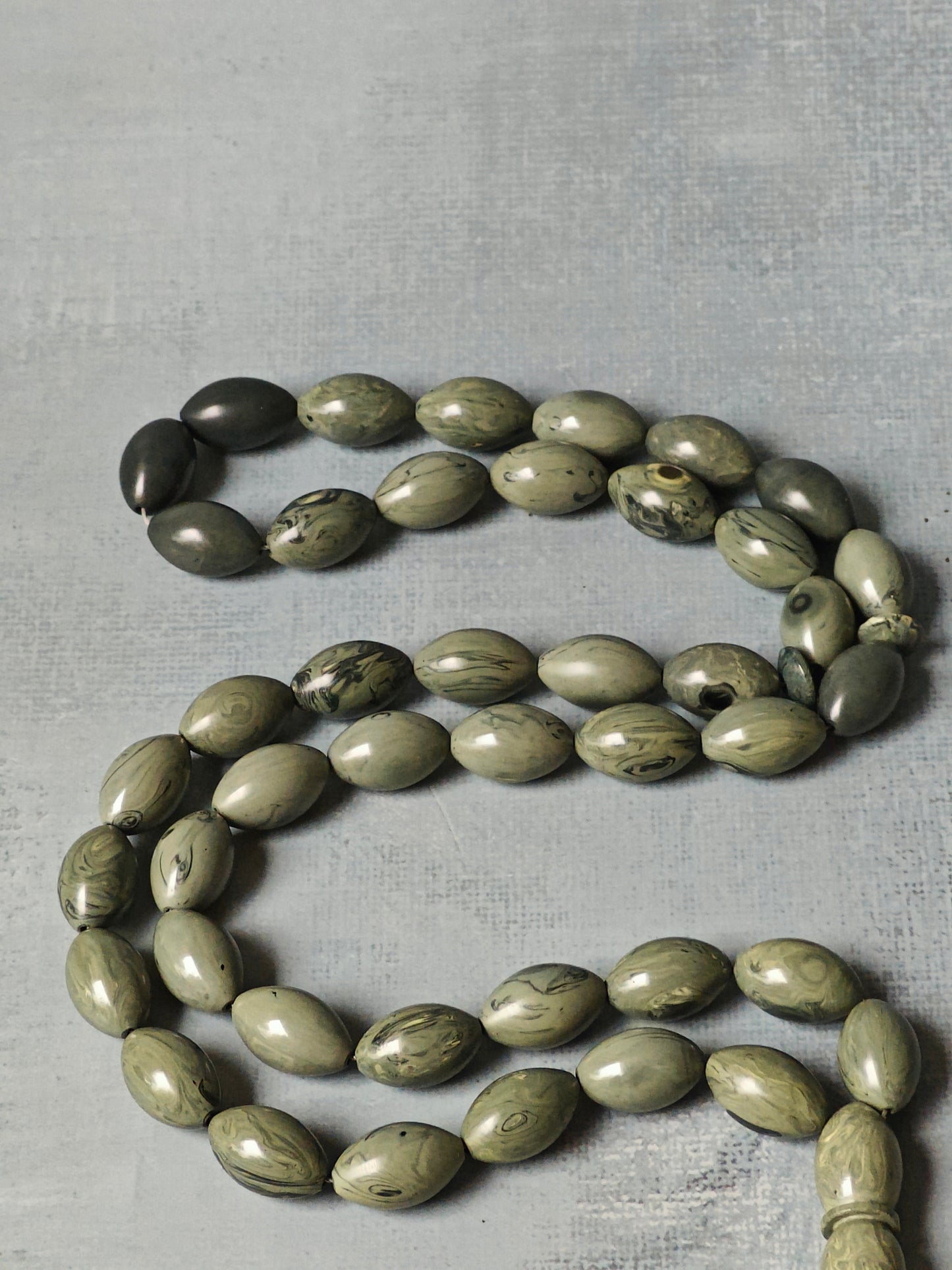 Grey Chernobyl Bakelite Rosary Crafted in Lebanon 43 Beads Olive Shaped