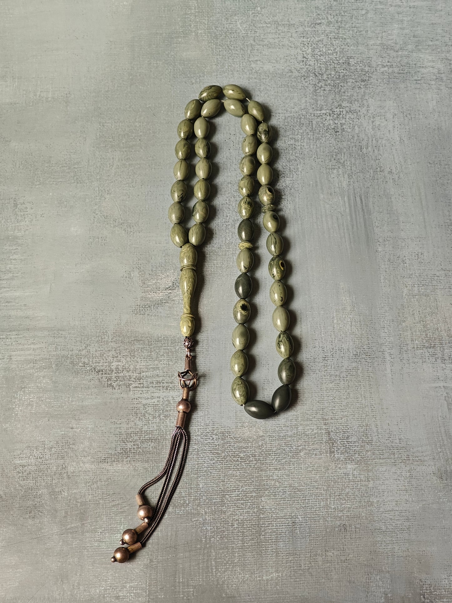 Grey Chernobyl Bakelite Rosary Crafted in Lebanon 43 Beads Olive Shaped