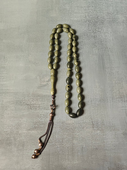 Grey Chernobyl Bakelite Rosary Crafted in Lebanon 43 Beads Olive Shaped