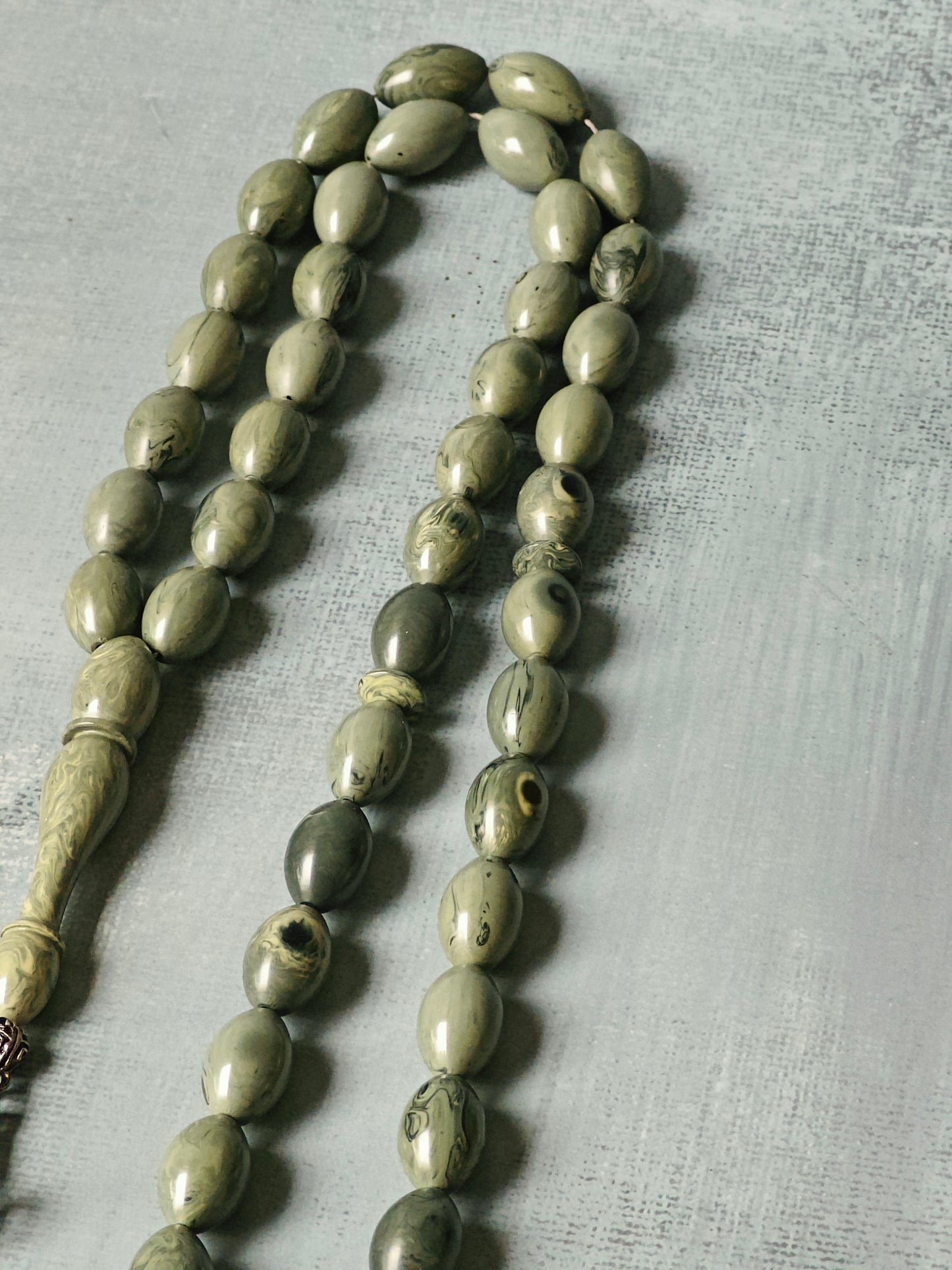 Grey Chernobyl Bakelite Rosary Crafted in Lebanon 43 Beads Olive Shaped