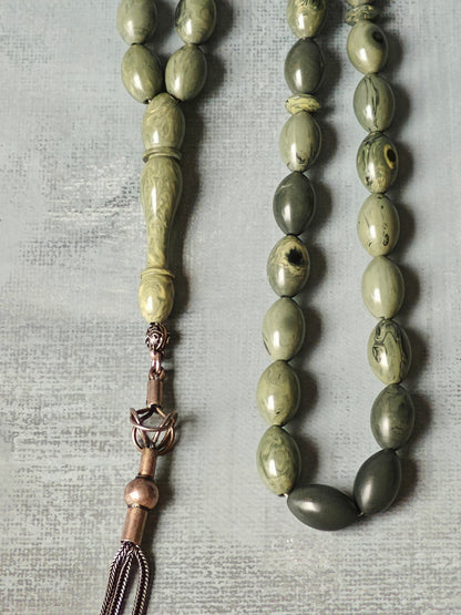 Grey Chernobyl Bakelite Rosary Crafted in Lebanon 43 Beads Olive Shaped