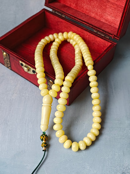 Unique Milk / Royal White Donut Shape Natural Amber Rosary / Tasbih 100 Beads