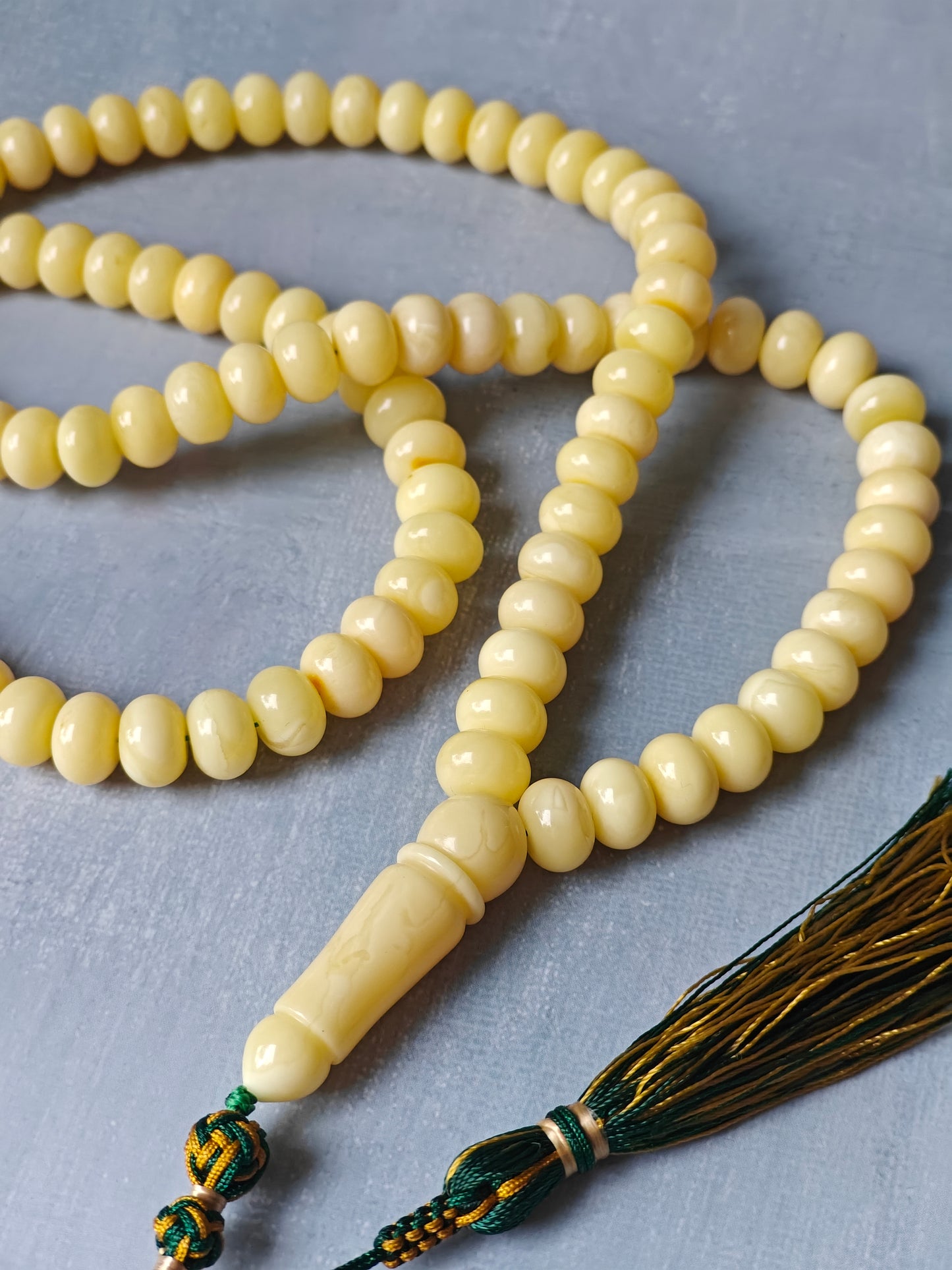 Unique Milk / Royal White Donut Shape Natural Amber Rosary / Tasbih 100 Beads