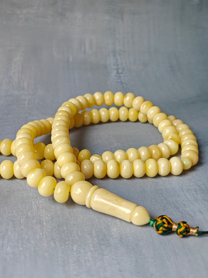 Unique Milk / Royal White Donut Shape Natural Amber Rosary / Tasbih 100 Beads