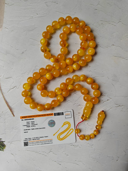 Natural Honey / Butterscotch Amber Rosary with Certificate 66 Beads