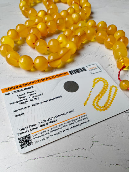 Natural Honey / Butterscotch Amber Rosary with Certificate 66 Beads