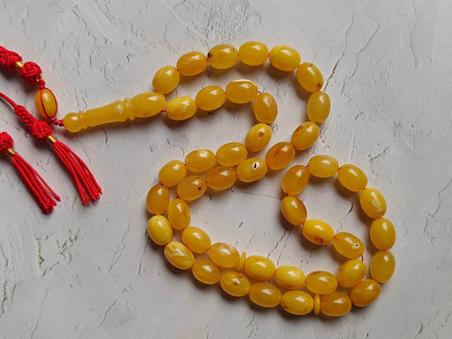 Natural Marble Amber Tasbih with Insect Inclusions and Natural Debris 45 Beads