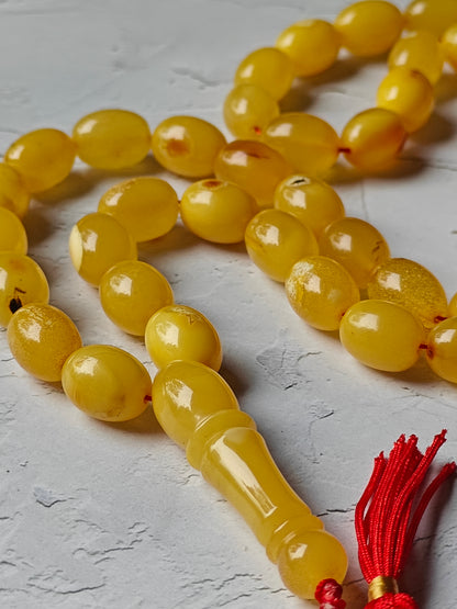 Natural Marble Amber Tasbih with Insect Inclusions and Natural Debris 45 Beads