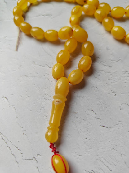 Natural Marble Amber Tasbih with Insect Inclusions and Natural Debris 45 Beads