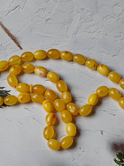 Natural Marble Amber Tasbih with Insect Inclusions and Natural Debris 45 Beads