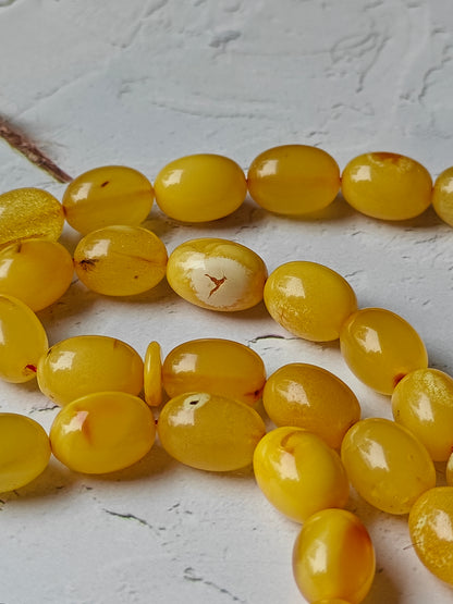 Natural Marble Amber Tasbih with Insect Inclusions and Natural Debris 45 Beads