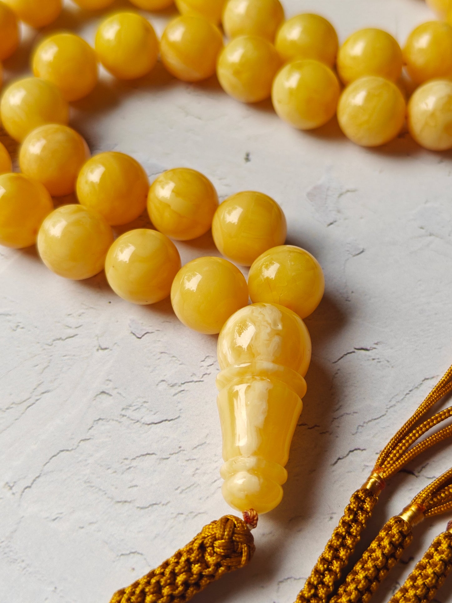 Natural Milk Amber Rosary with Royal White / Tiger Inclusions 47 Beads 12 mm