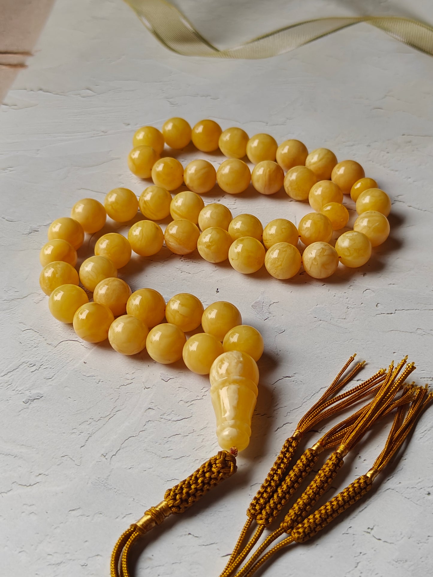 Natural Milk Amber Rosary with Royal White / Tiger Inclusions 47 Beads 12 mm