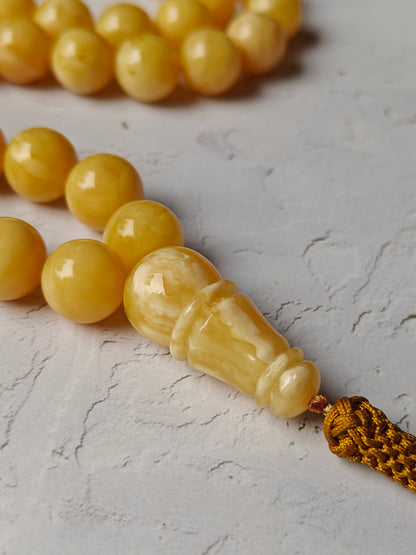 Natural Milk Amber Rosary with Royal White / Tiger Inclusions 47 Beads 12 mm