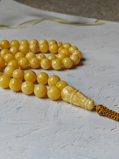 Natural Milk Amber Rosary with Royal White / Tiger Inclusions 47 Beads 12 mm